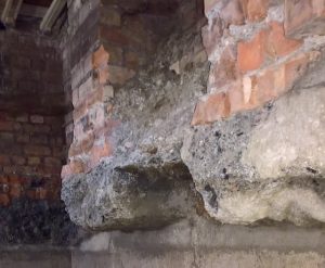 Exposed wall in basement